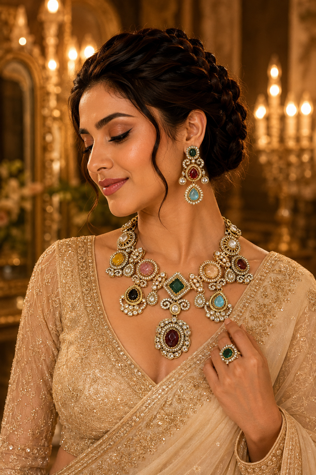 Royal Navratna Kundan Statement Necklace Set