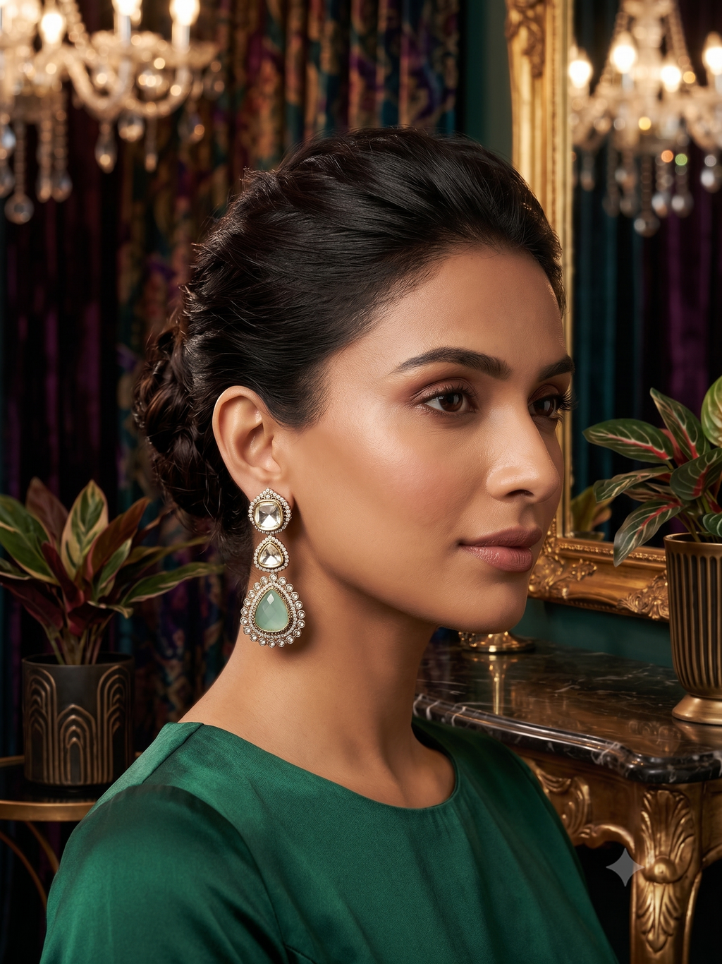 Regal Three-Tier Kundan Drop Earrings