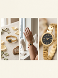 Round Vintage Petite Gold Dummy Watch Bracelet – Dainty Black Dial Faux Watch Bangle