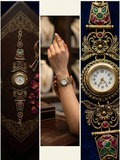 Antique Gold Temple Watch Bracelet – Vintage Floral Filigree Ruby & Emerald watch