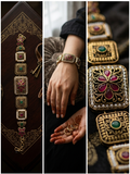 Antique Gold Temple Bracelet – Ruby & Emerald Geometric Floral Bracelet