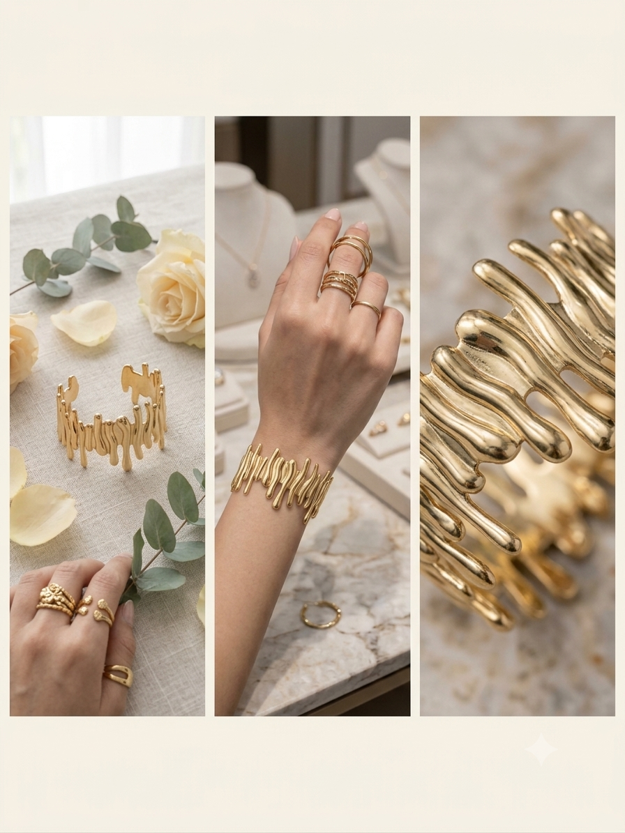 Gold-Tone Abstract Drip Cuff Bracelet