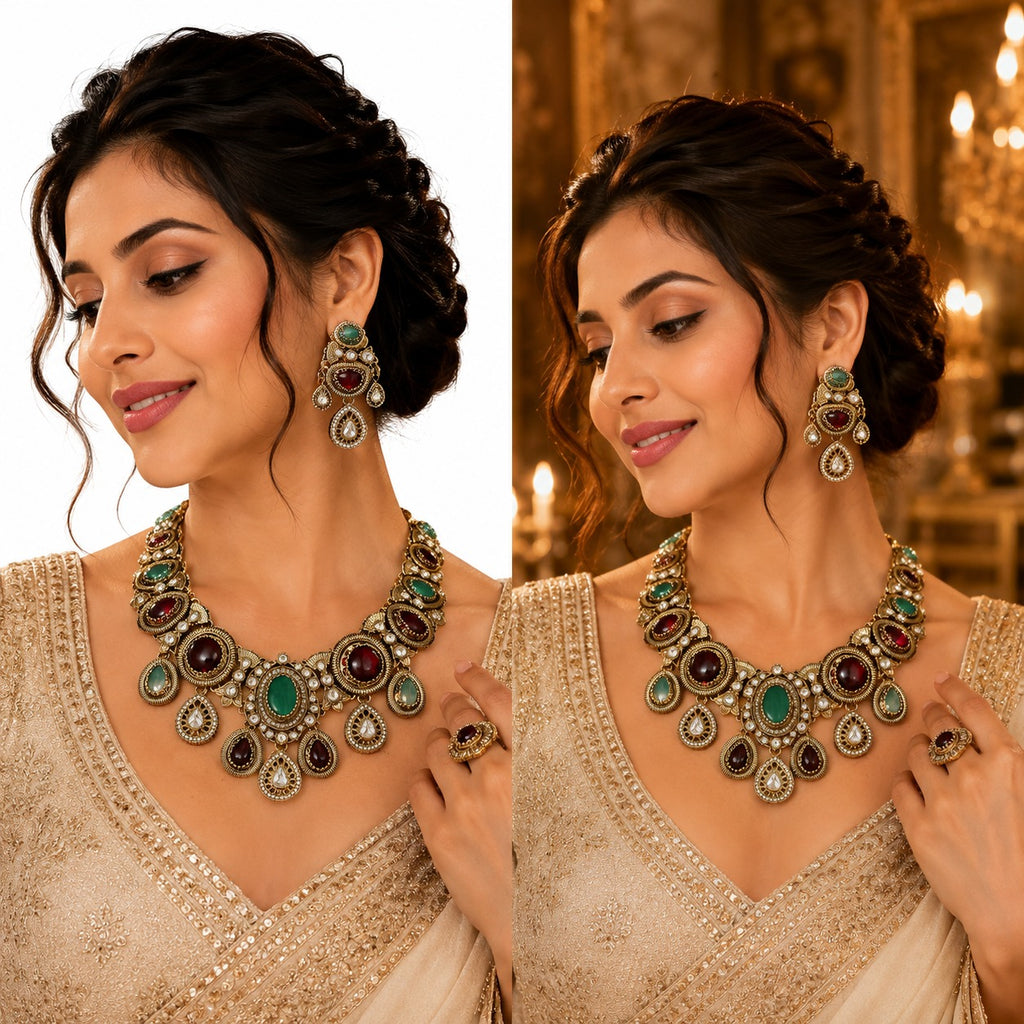 Royal Turkish Multi Colored Polki Necklace