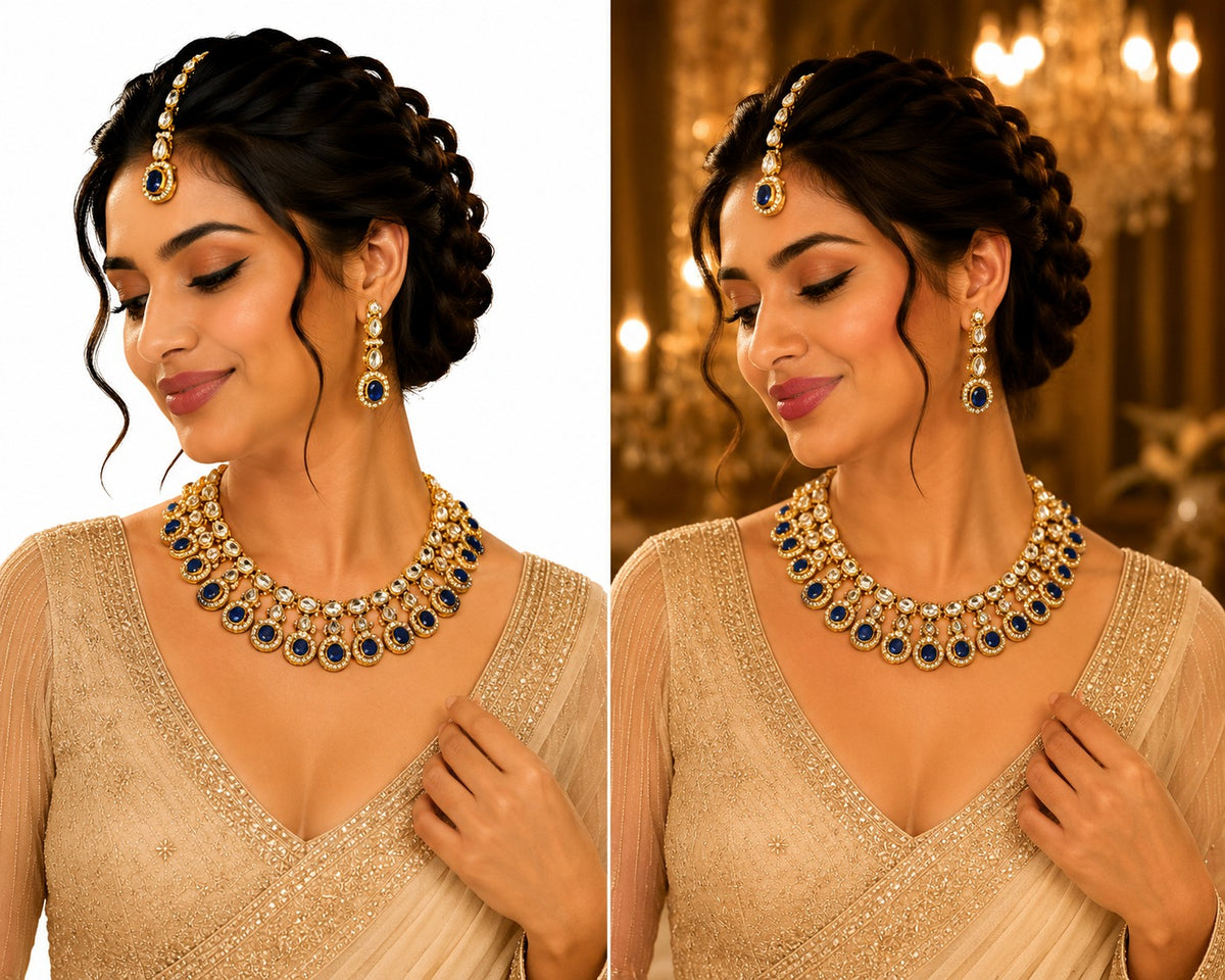 Royal Blue Kundan Choker Necklace Set