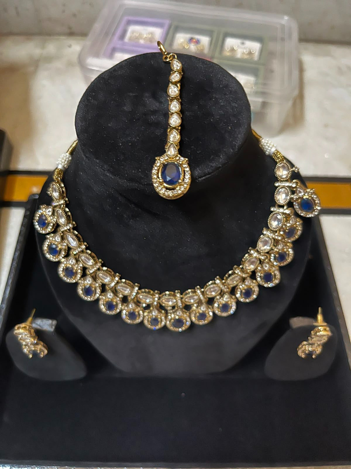 Royal Blue Kundan Choker Necklace Set