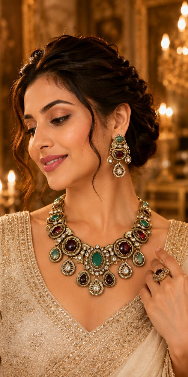 Royal Turkish Multi Colored Polki Necklace