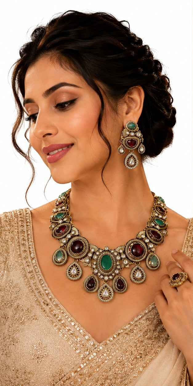 Royal Turkish Multi Colored Polki Necklace