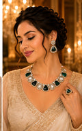 Premium Green Kundan Necklace Set –