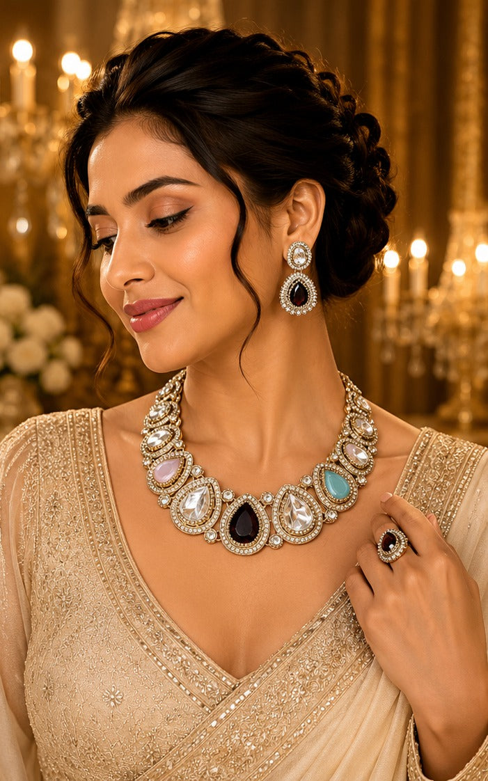 Luxury Pastel Kundan Statement Necklace Set