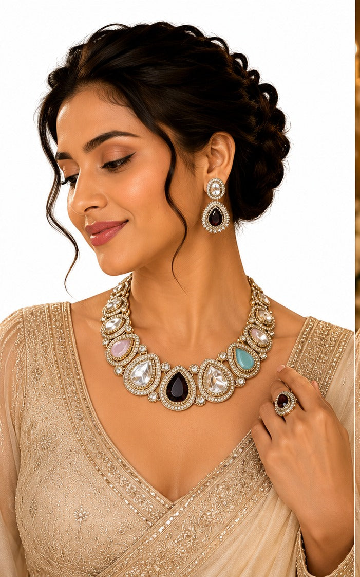 Luxury Pastel Kundan Statement Necklace Set