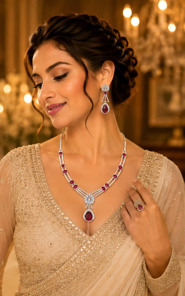 Ruby Red Tear Drop style Ad Necklace