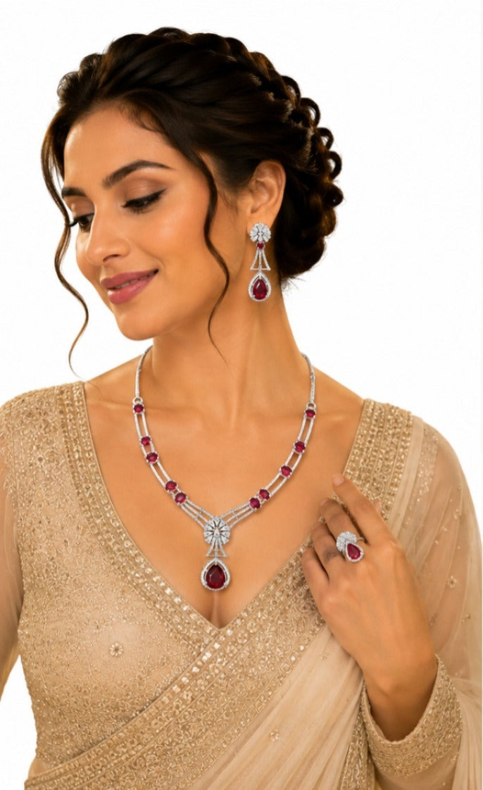 Ruby Red Tear Drop style Ad Necklace
