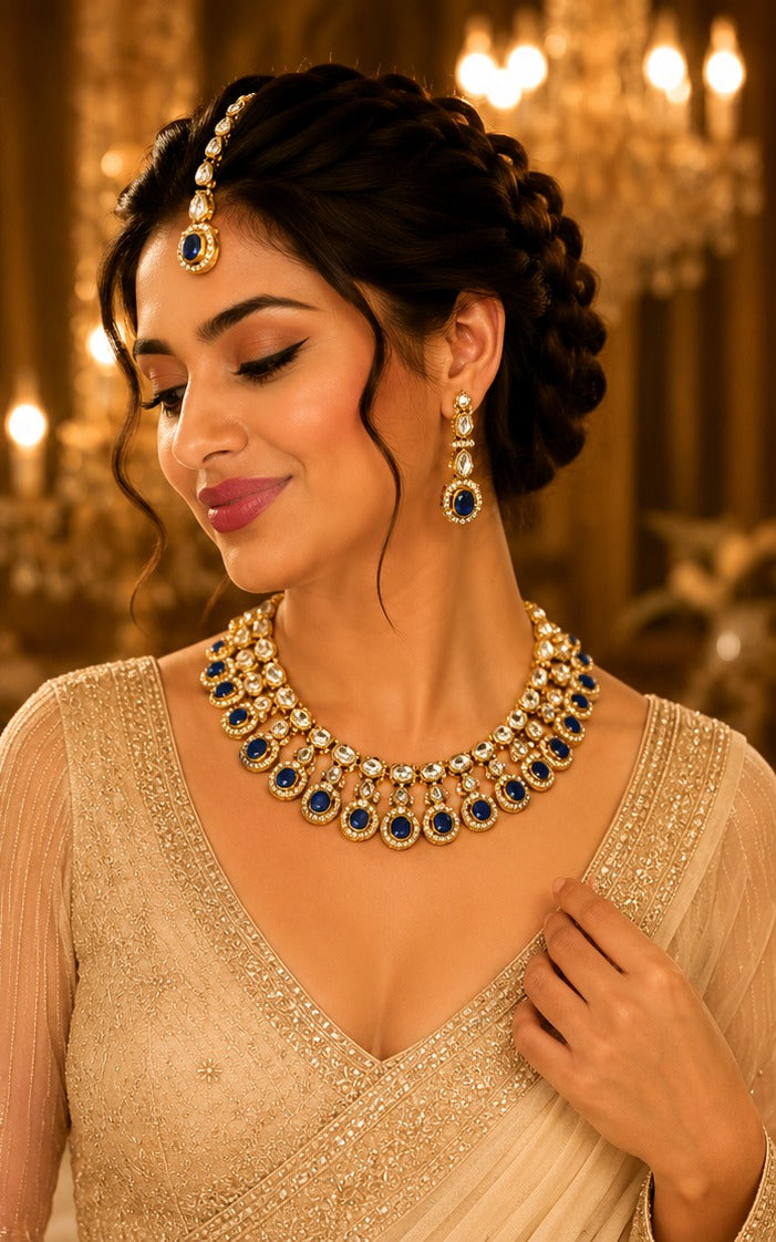 Royal Blue Kundan Choker Necklace Set