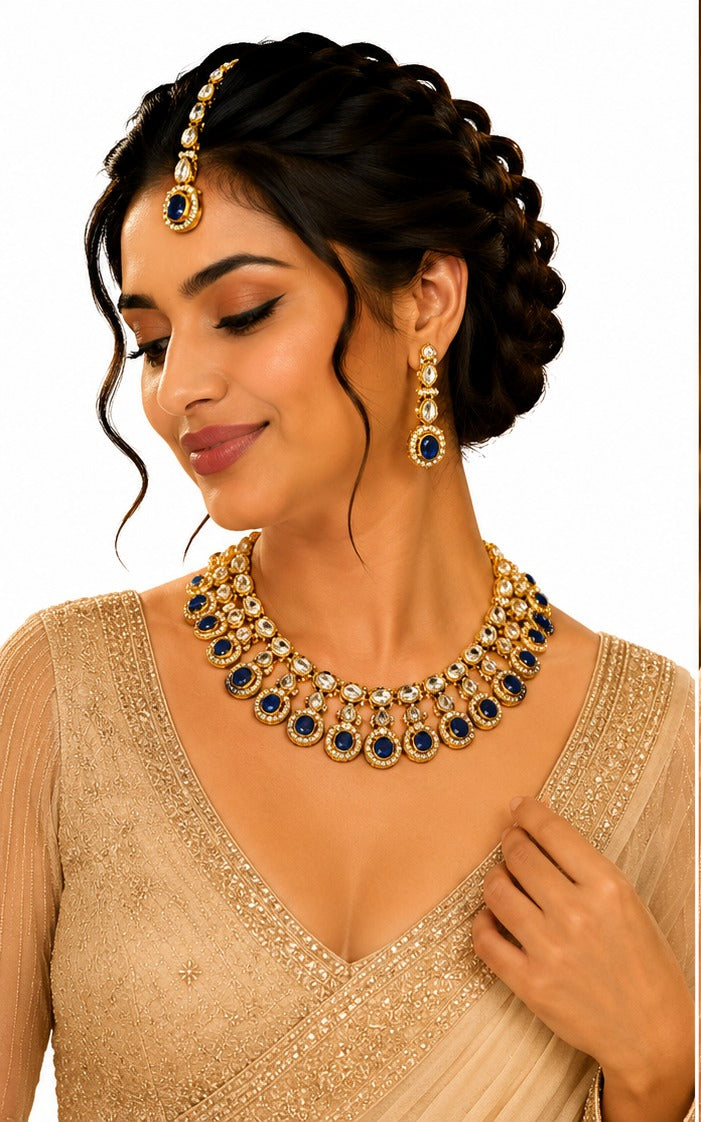 Royal Blue Kundan Choker Necklace Set