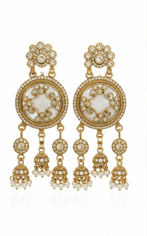 Antique Gold Kundan & Pearl Jhumka Earrings