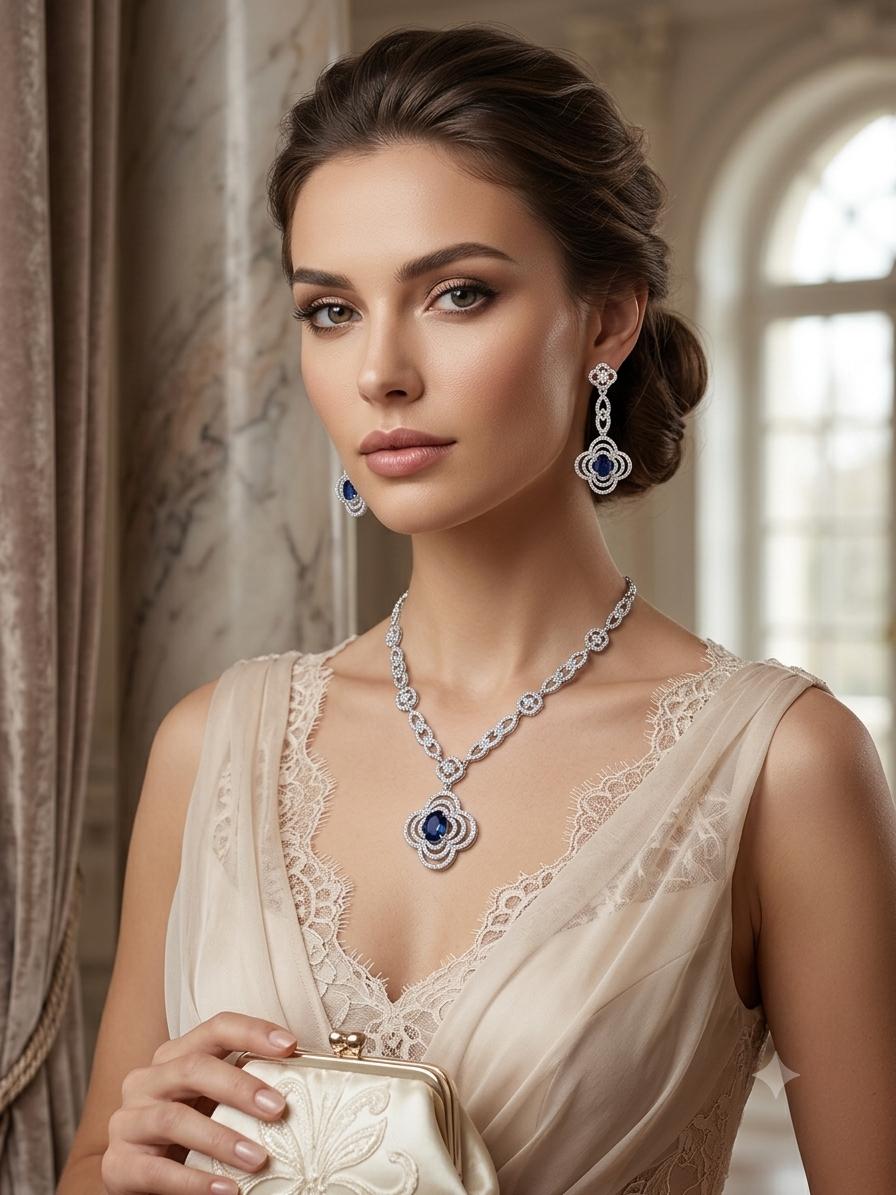 Floral pendant Royal Blue AD Necklace
