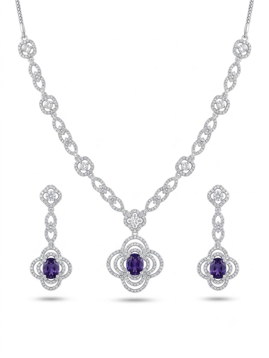 Floral pendant Royal Blue AD Necklace