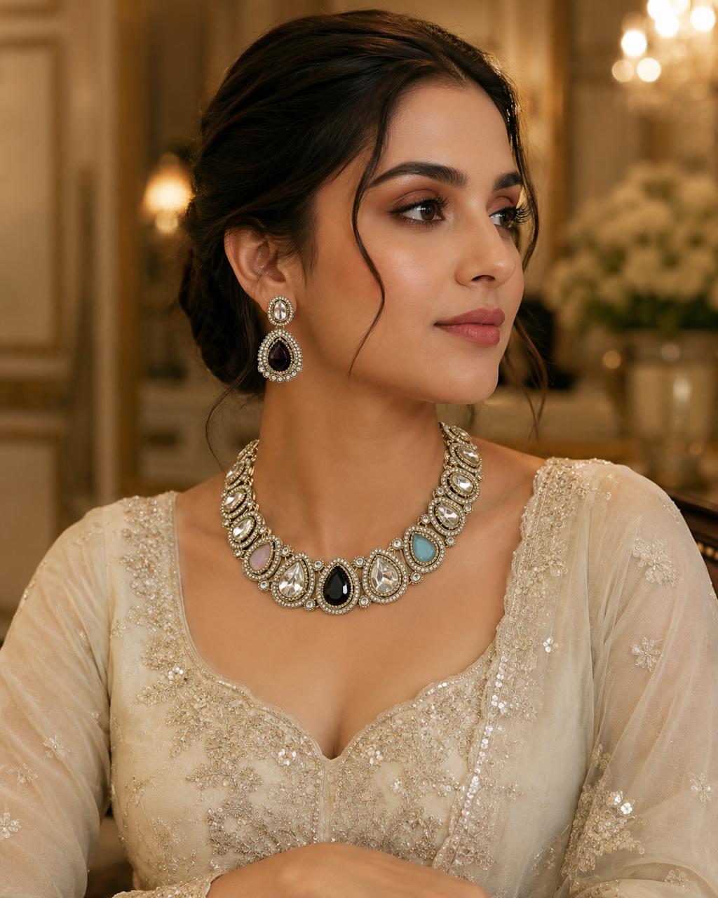 Luxury Pastel Kundan Statement Necklace Set