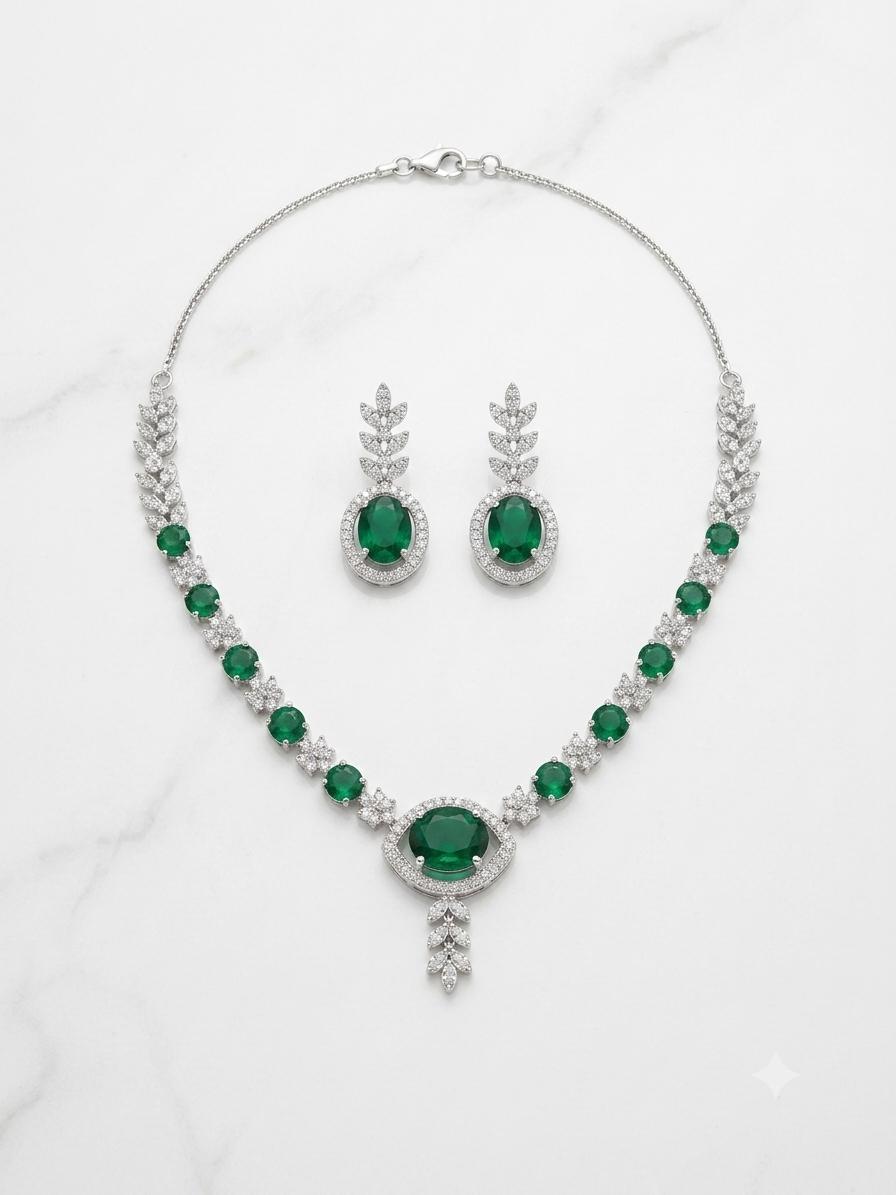 Premium Emerald Green AD (CZ) Necklace Set