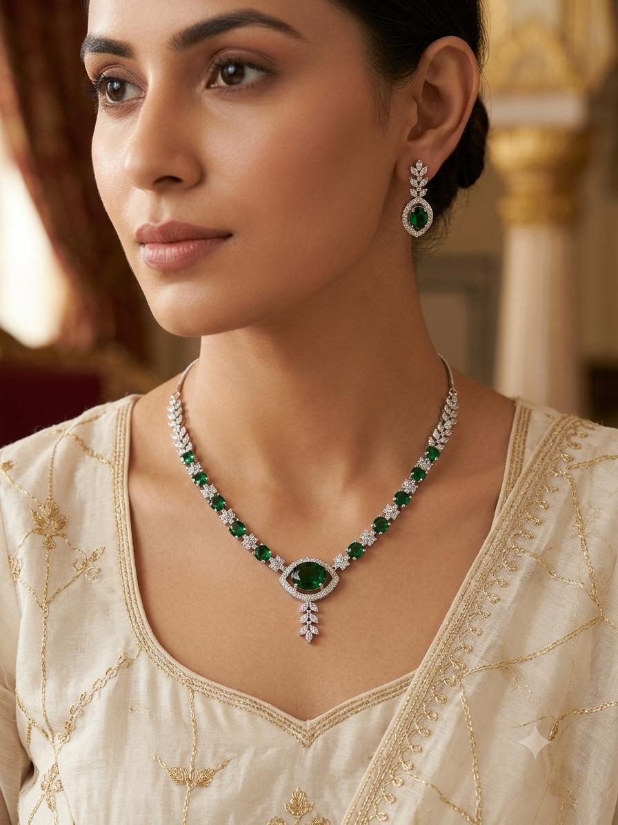 Premium Emerald Green AD (CZ) Necklace Set