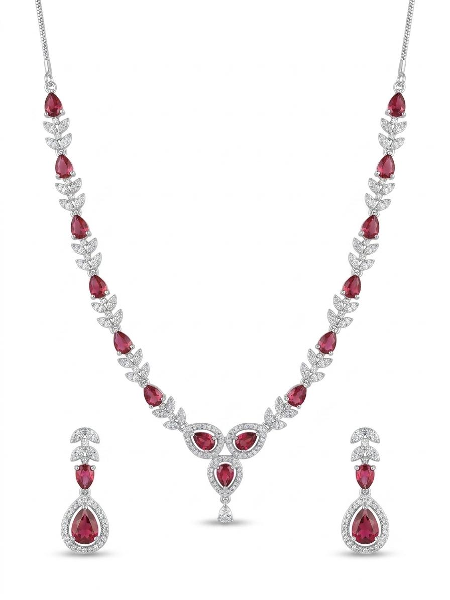 Ruby Red American Diamond Necklace Set