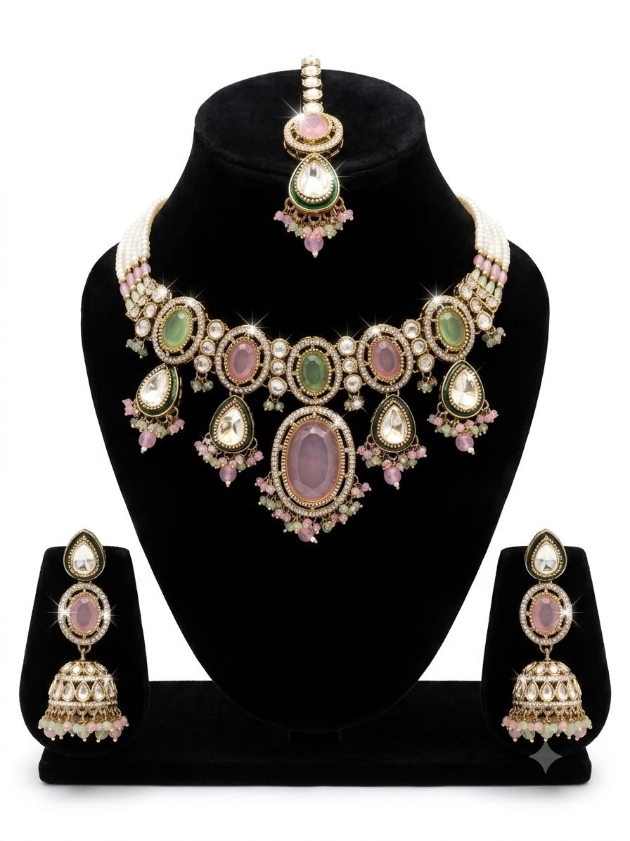 Royal Kundan & Multicolor Stone Choker Necklace Set (Copy)