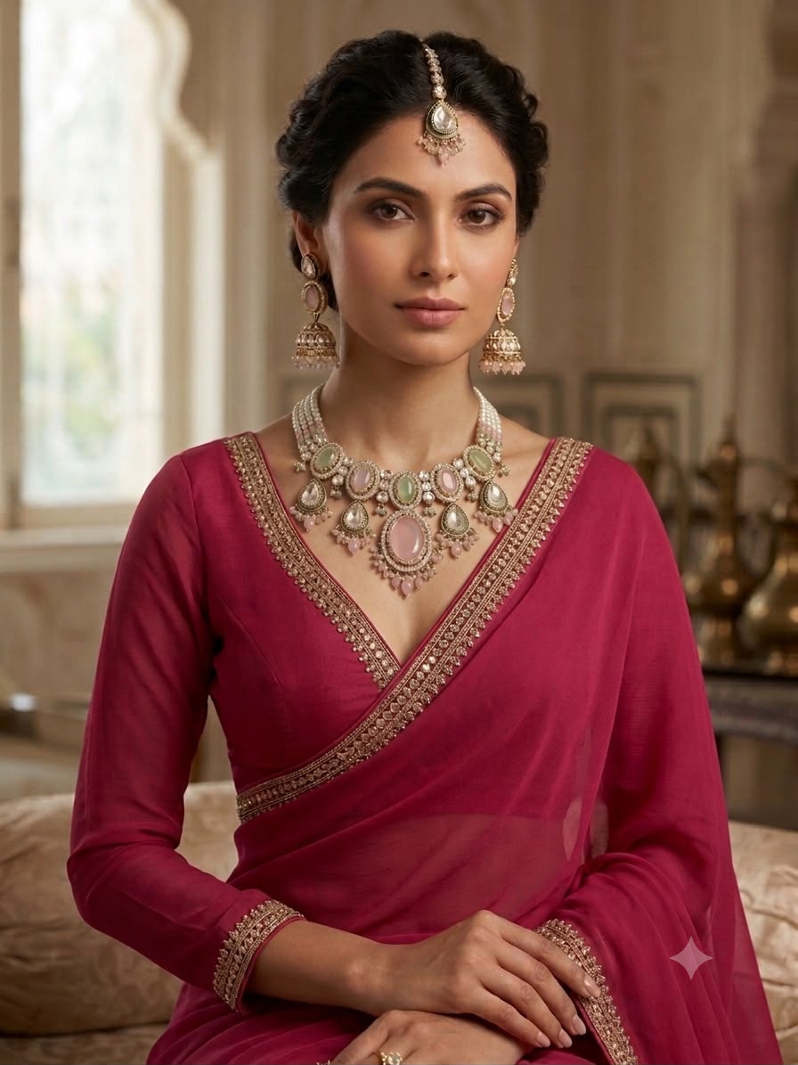 Royal Kundan & Multicolor Stone Choker Necklace Set (Copy)