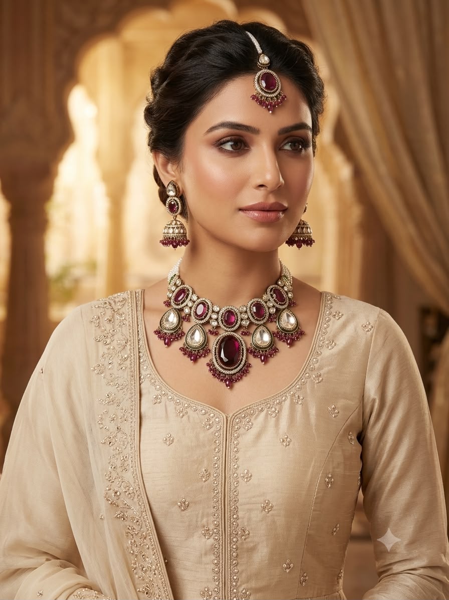 Royal Kundan & Ruby Stone Choker Necklace Set