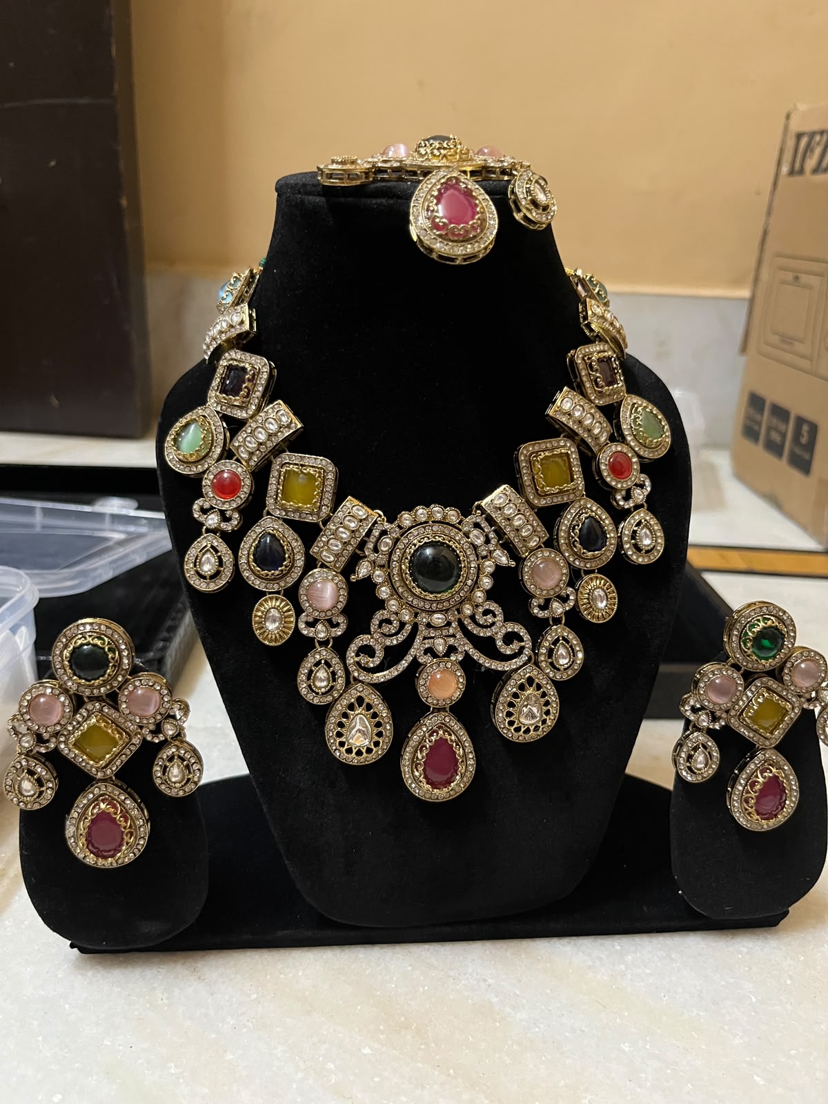 Royal Turkish Navratna Kundan Statement Necklace Set