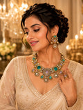 Royal Turkish Pink & Aqua Green Polki Necklace