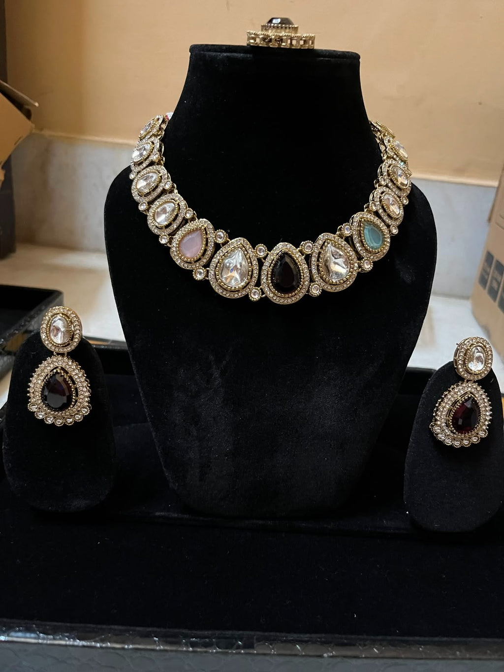 Luxury Pastel Kundan Statement Necklace Set