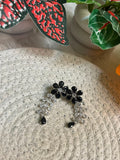 Elegant Black & Crystal Floral Drop Earrings