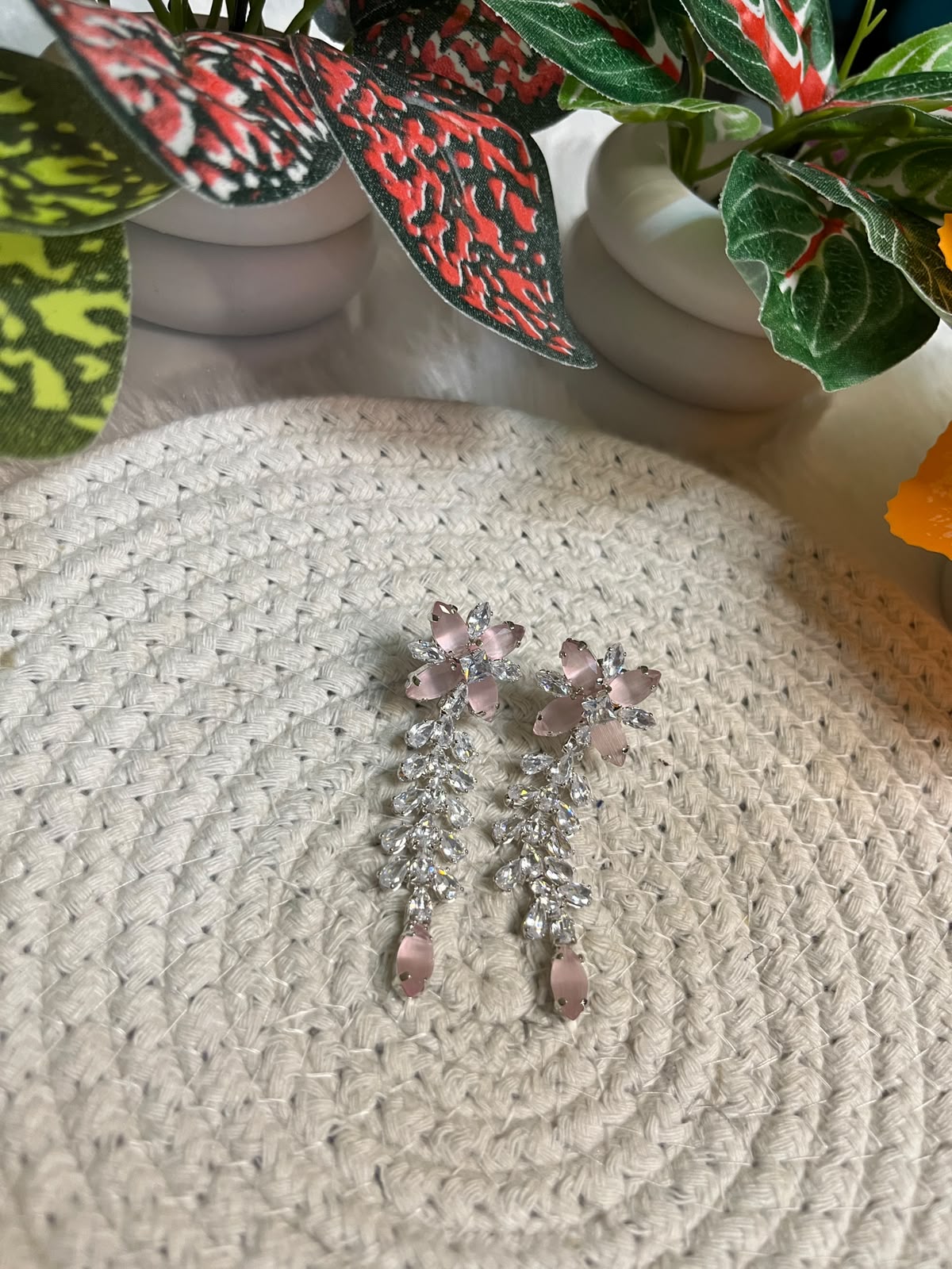 Romantic pink floral chandelier earrings