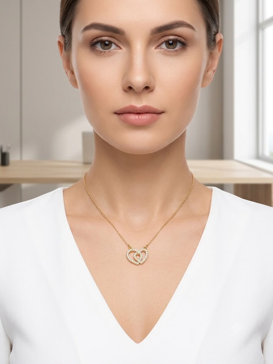 Two heart korean minimal chain pendant set