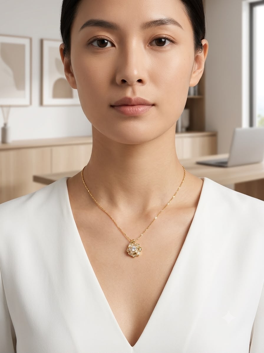 White diamond Rose korean minimal chain pendant set