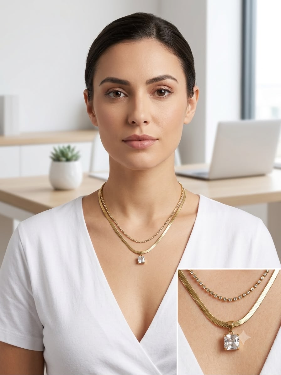 Double chain minimal chain pendant set