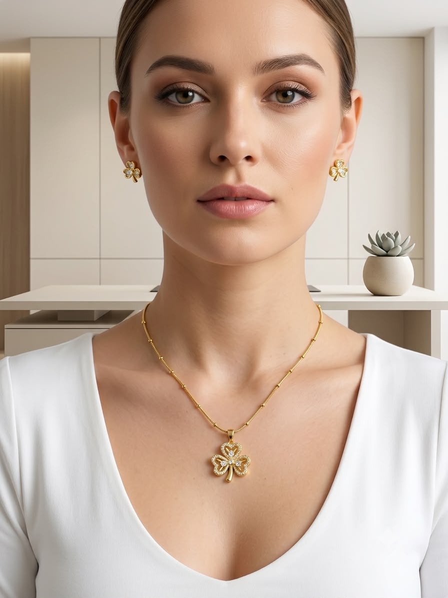 Flower minimal chain pendant set