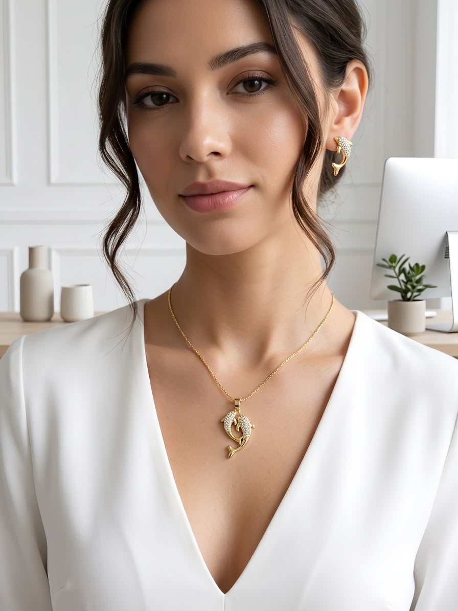 Dolphin cuddle minimal chain pendant set