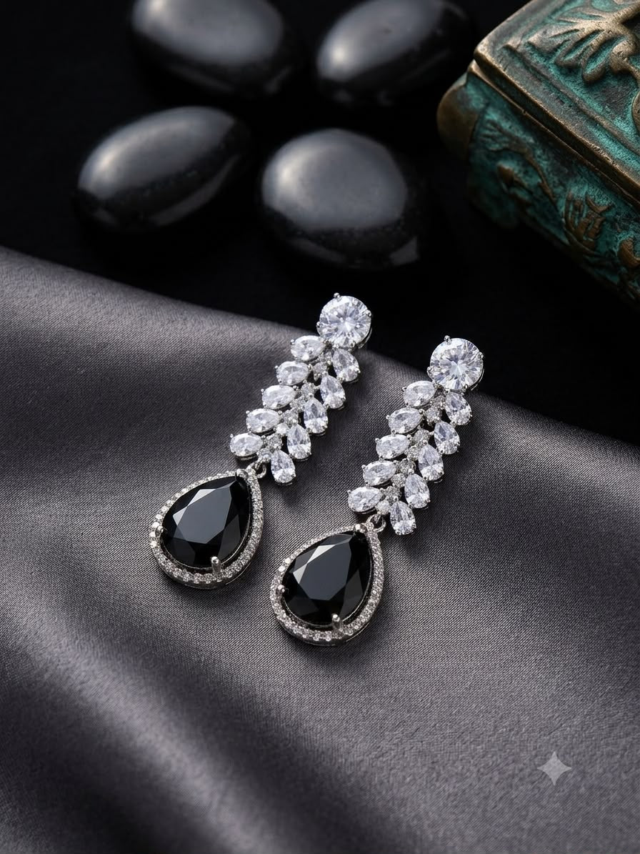 Black Stone Crystal Drop Earrings