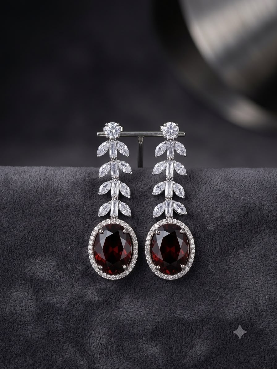 Elegant Burgundy Crystal Drop Earrings