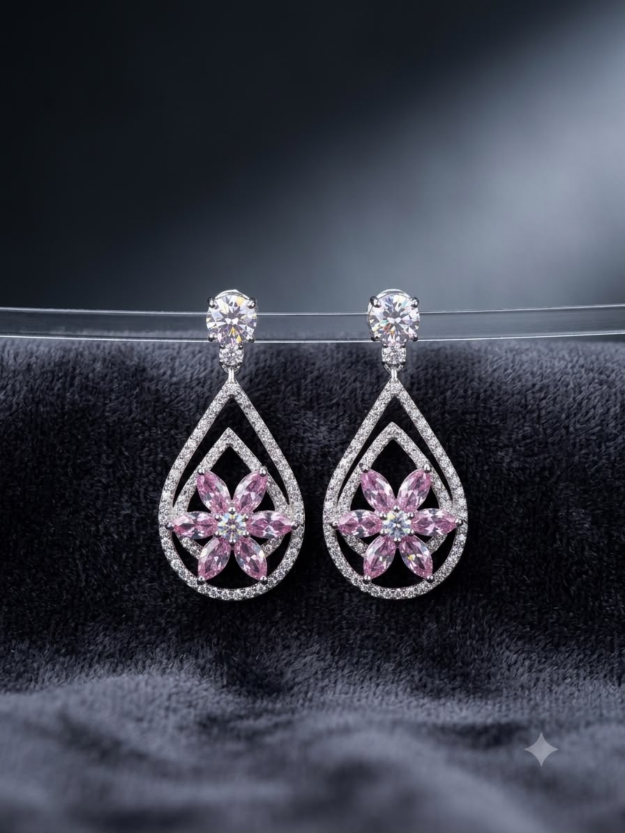 Elegant Pink Floral Teardrop Earrings