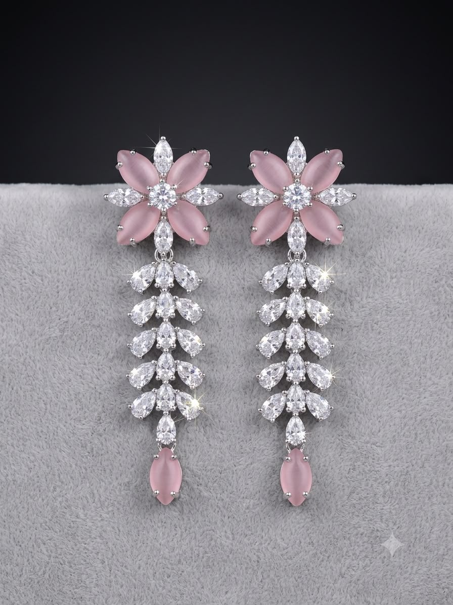 Romantic pink floral chandelier earrings