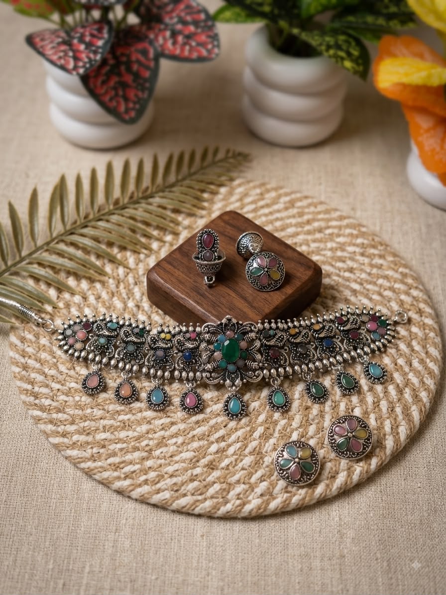 Multicolor Oxidized Heritage Choker Set