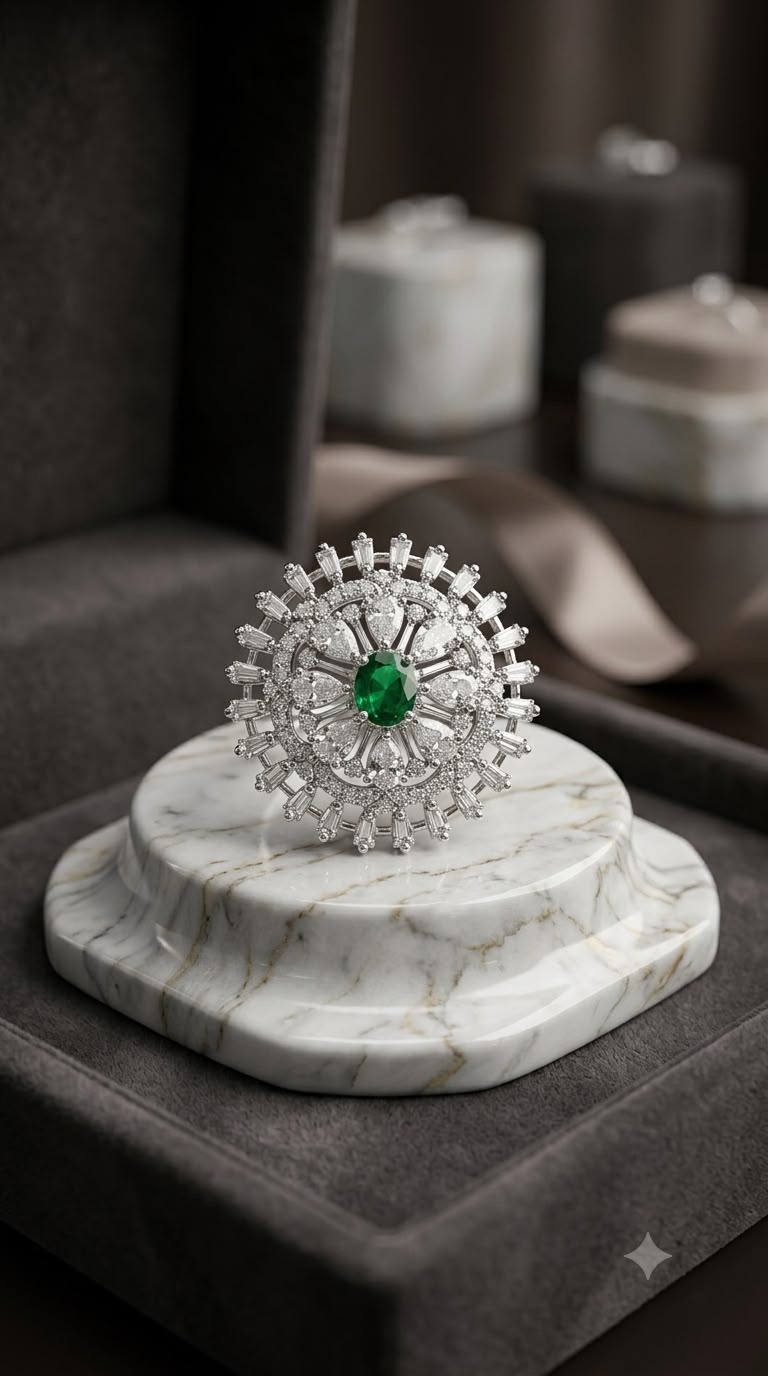 Statement-making round halo cocktail ring