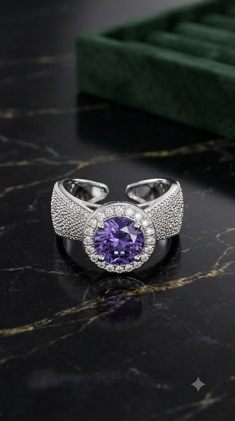 Royal Purple Halo Statement Ring