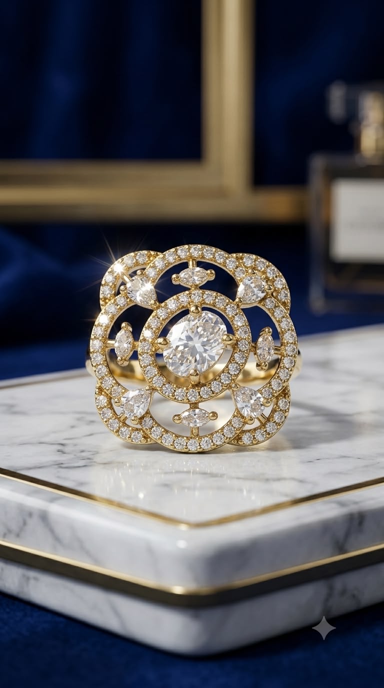 Royal Gold Halo Statement Ring