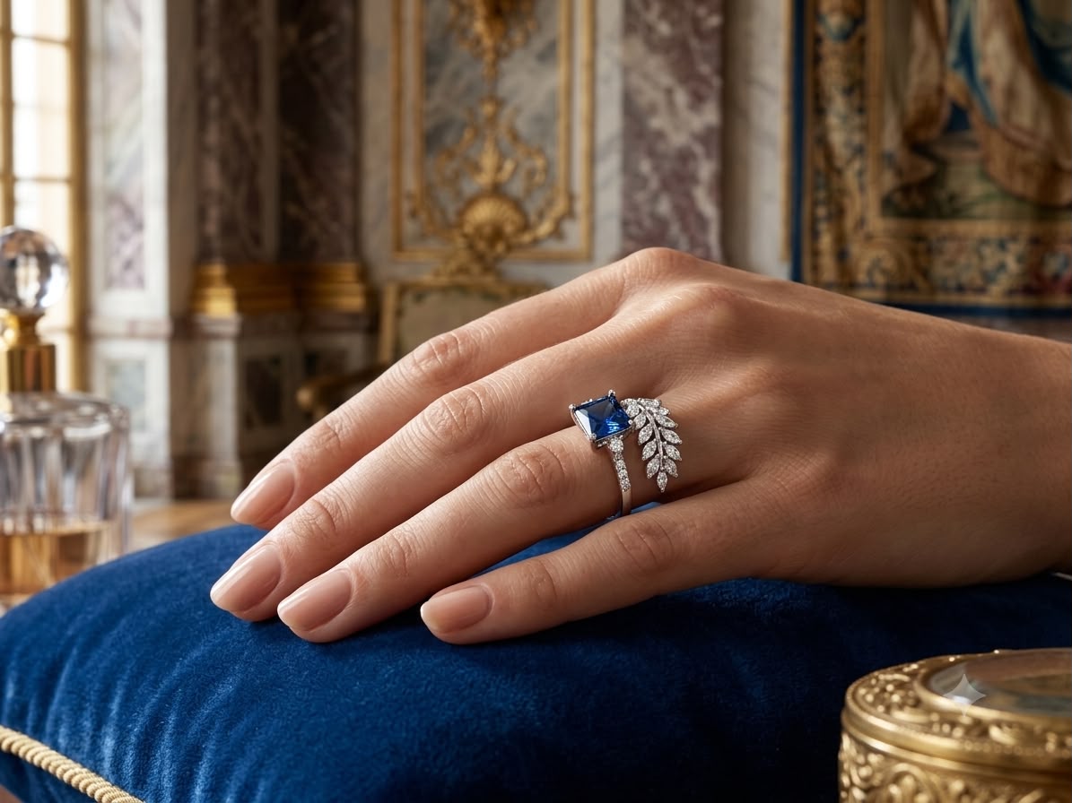 Sapphire Leaf Elegance Statement Ring