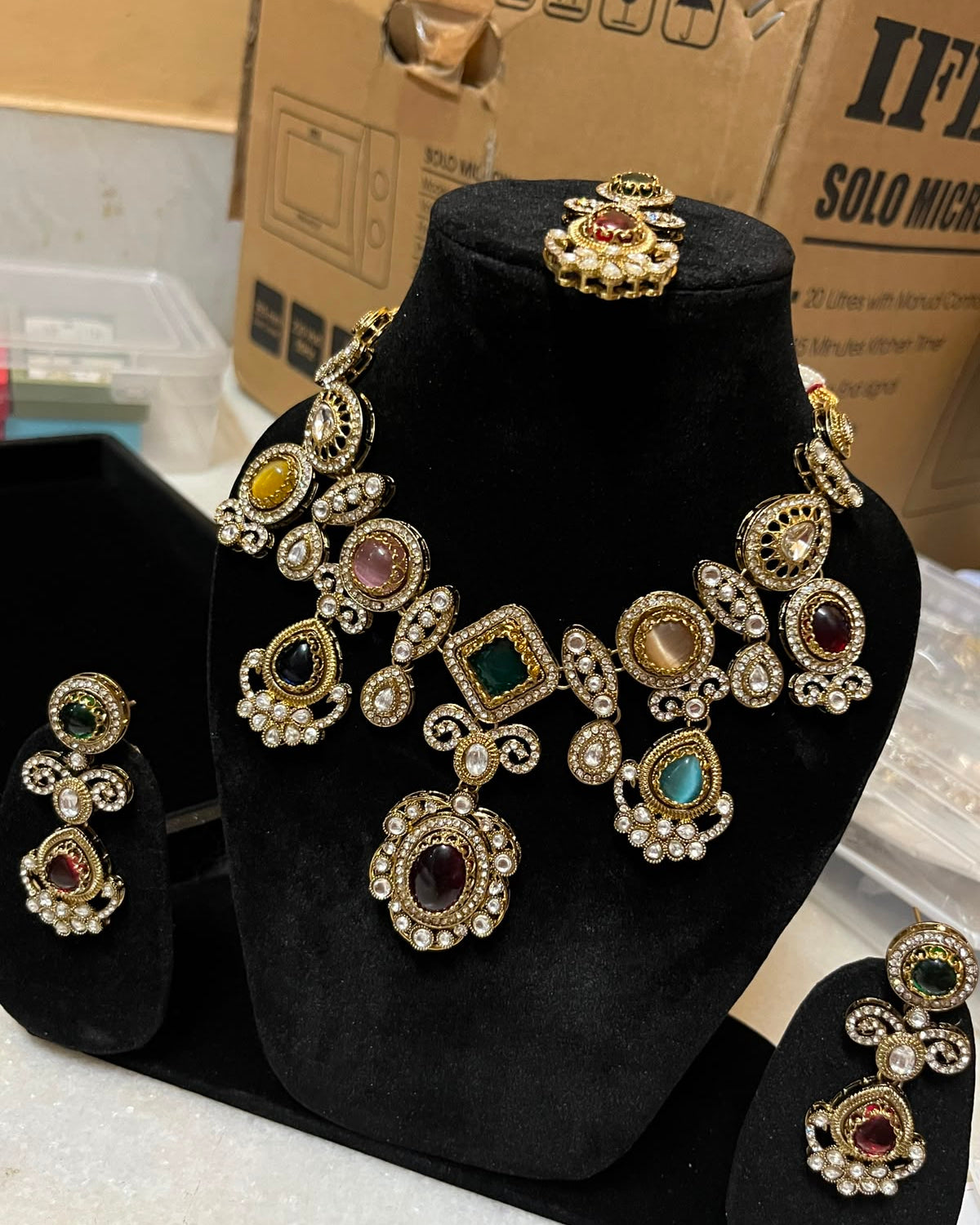Royal Navratna Kundan Statement Necklace Set