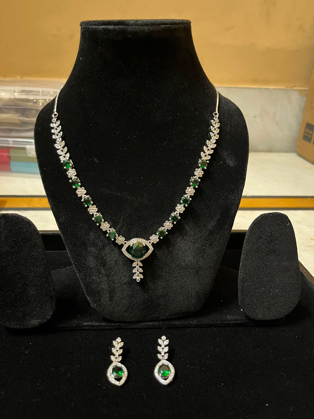Premium Emerald Green AD (CZ) Necklace Set