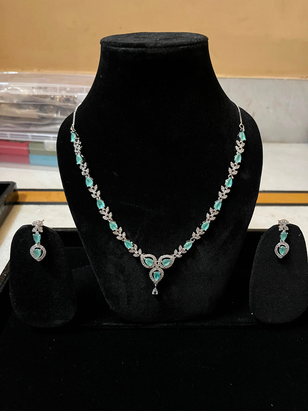 Ruby Red American Diamond Necklace Set